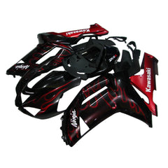 Kawasaki ZX-6R / 636 2007-2008 Black and Red Flame B with Logos tail section fairing rear view