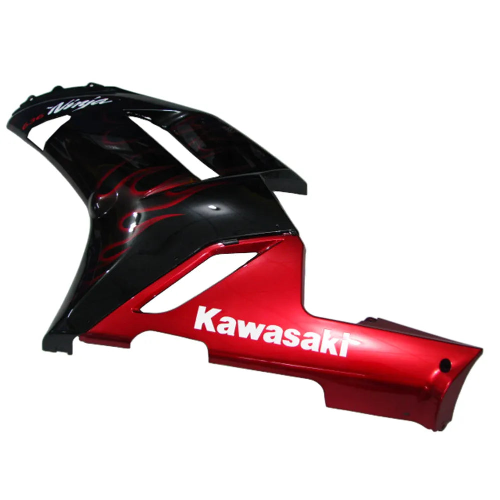Kawasaki ZX-6R / 636 2007-2008 Black and Red Flame B with Logos tail section fairing side view