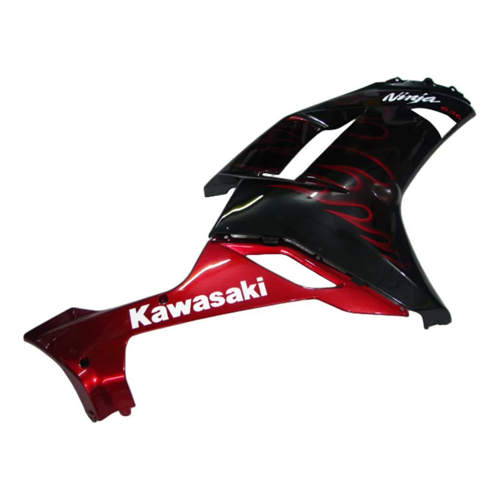 Kawasaki ZX-6R / 636 2007-2008 Black and Red Flame B with Logos tail section fairing detail view 1
