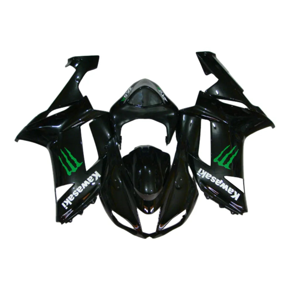 Kawasaki ZX-6R / 636 2007-2008 Black and Green Monster Edition with Logos fairing kit front view