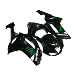Kawasaki ZX-6R / 636 2007-2008 Black and Green Monster Edition with Logos fairing kit left side view