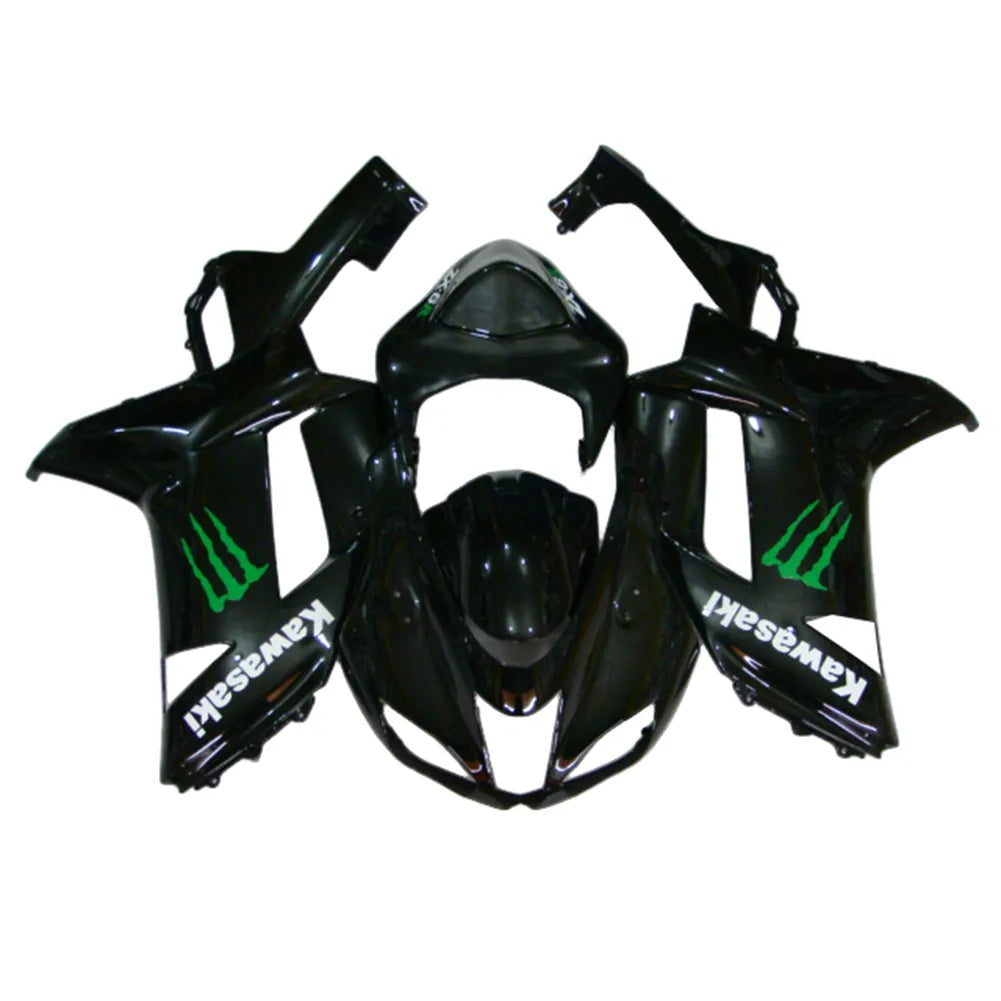 Kawasaki ZX-6R / 636 2007-2008 Black and Green Monster Edition with Logos tail section fairing rear view