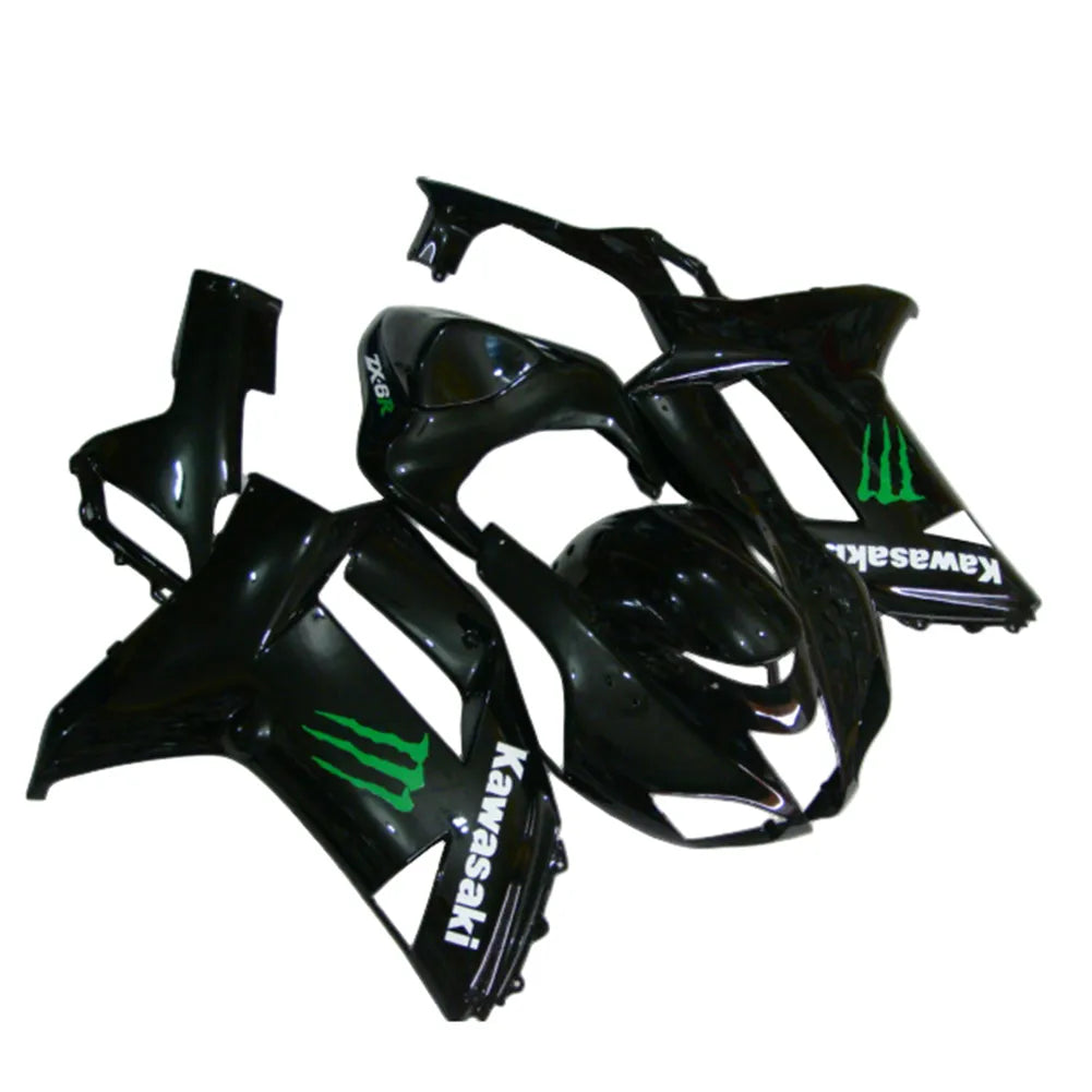 Kawasaki ZX-6R / 636 2007-2008 Black and Green Monster Edition with Logos tail section fairing detail view 1