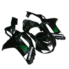 Kawasaki ZX-6R / 636 2007-2008 Black and Green Monster Edition with Logos tail section fairing detail view 1