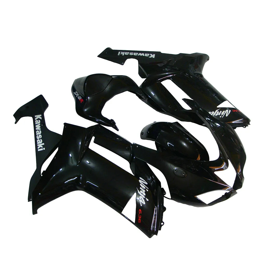 Kawasaki ZX-6R / 636 2007-2008 Matte Black and Black full fairing kit set view