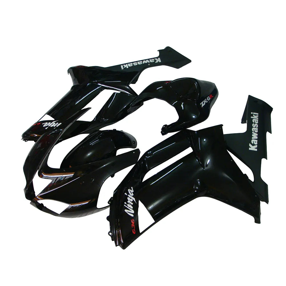 Kawasaki ZX-6R / 636 2007-2008 Matte Black and Black fairing kit left side view