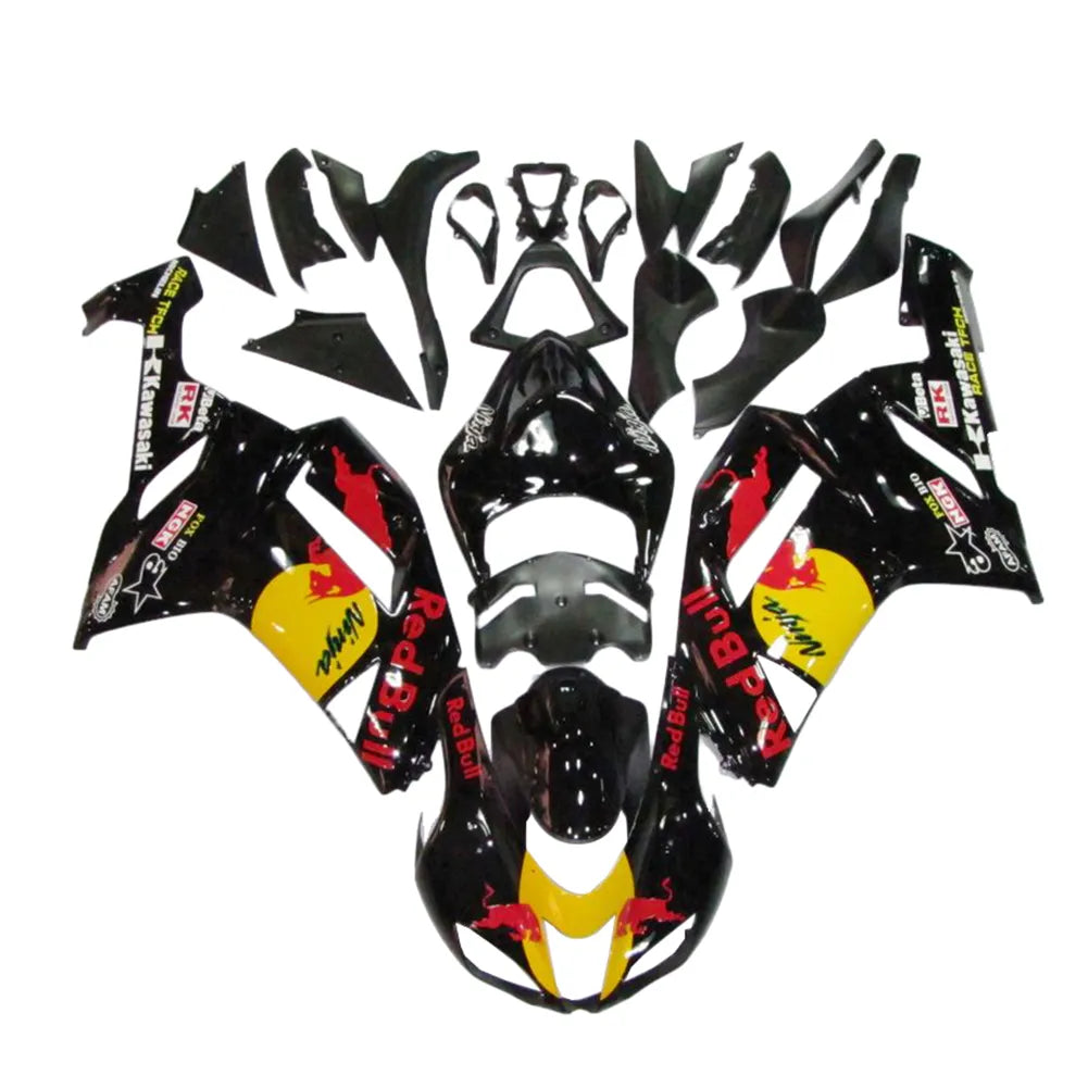 Kawasaki ZX-6R / 636 2007-2008 Black, Yellow, and Red Bull Edition full fairing kit set view