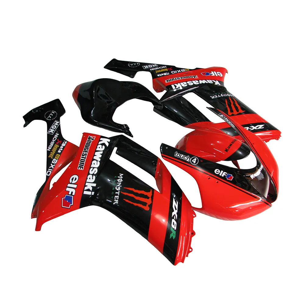 Kawasaki ZX-6R / 636 2007-2008 Red and Black Monster Edition fairing kit left side view
