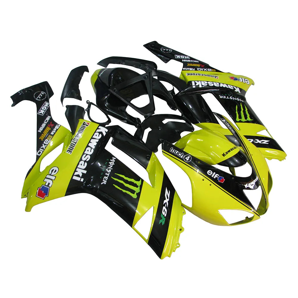 Kawasaki ZX-6R / 636 2007-2008 Yellow and Black Monster Edition full fairing kit set view