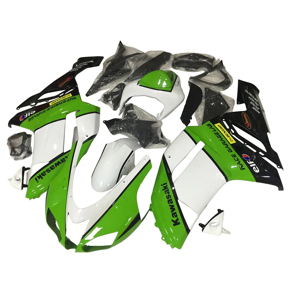 Kawasaki ZX-6R / 636 2007-2008 Green, White, and Black with Logos fairing kit left side view