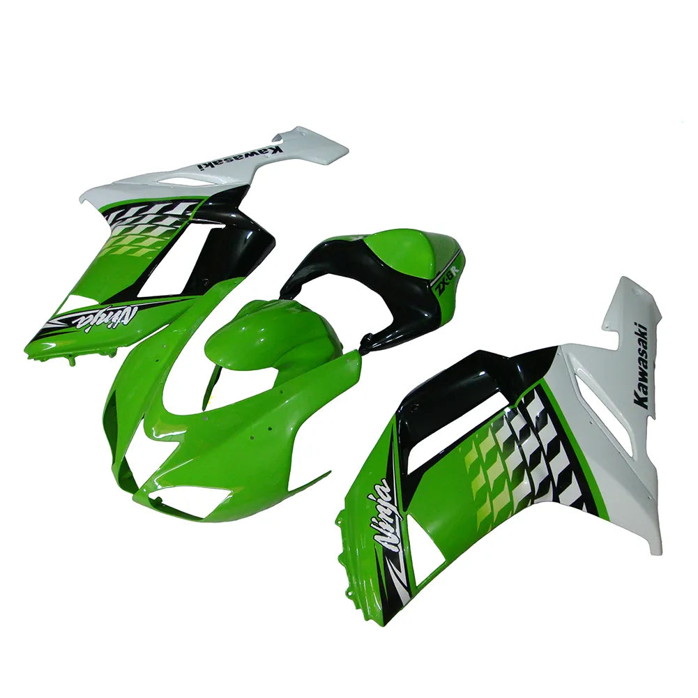 Kawasaki ZX-6R / 636 2007-2008 Green, White, and Black Speckled Edition fairing kit front view