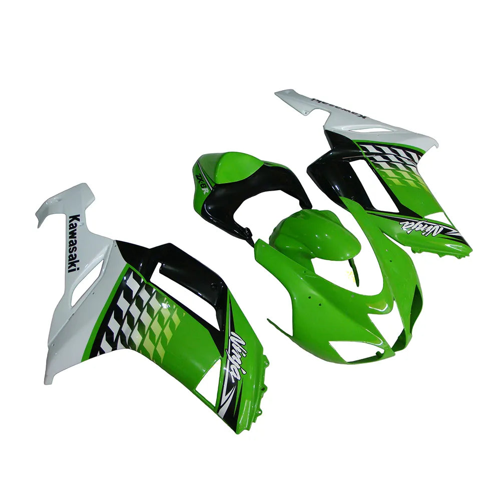 Kawasaki ZX-6R / 636 2007-2008 Green, White, and Black Speckled Edition fairing kit left side view