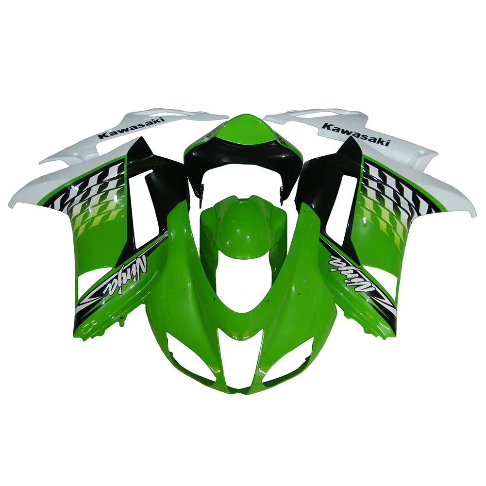 Kawasaki ZX-6R / 636 2007-2008 Green, White, and Black Speckled Edition tail section fairing rear view