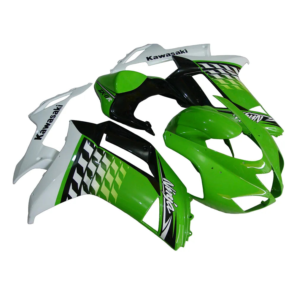 Kawasaki ZX-6R / 636 2007-2008 Green, White, and Black Speckled Edition tail section fairing side view