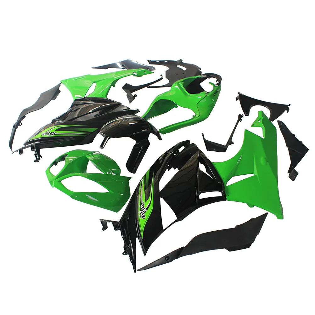 Kawasaki ZX-6R / 636 2009-2012 Green and Black Printed Decal Style fairing kit front view