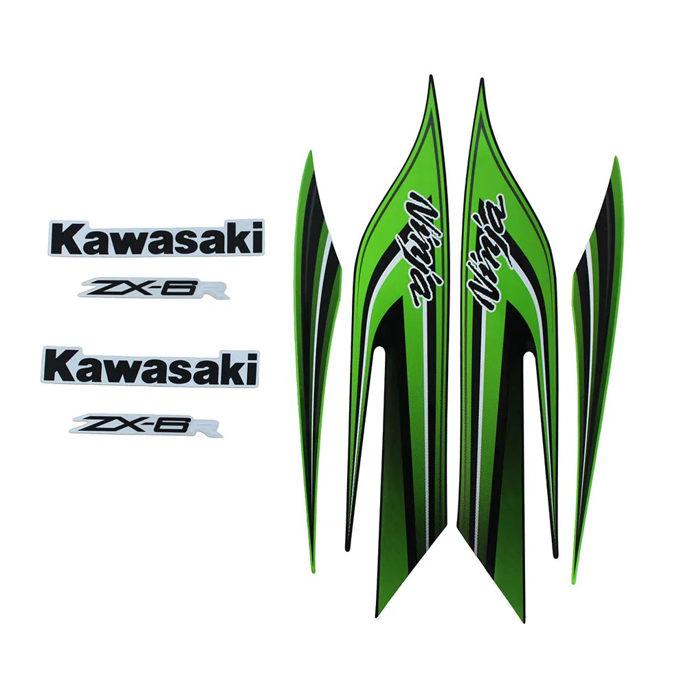 Kawasaki ZX-6R / 636 2009-2012 Green and Black Printed Decal Style fairing kit left side view