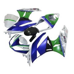 Kawasaki ZX-6R / 636 2009-2012 Blue, White, Green, and Black full fairing kit set view