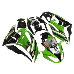 Kawasaki ZX-6R / 636 2009-2012 Green, White, and Black No 66 full fairing kit set view