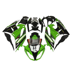 Kawasaki ZX-6R / 636 2009-2012 Green, White, and Black No 66 fairing kit left side view
