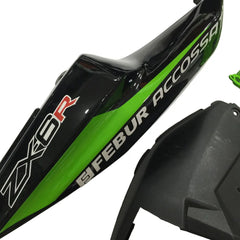 Kawasaki ZX-6R / 636 2009-2012 Green, White, and Black No 66 tail section fairing rear view