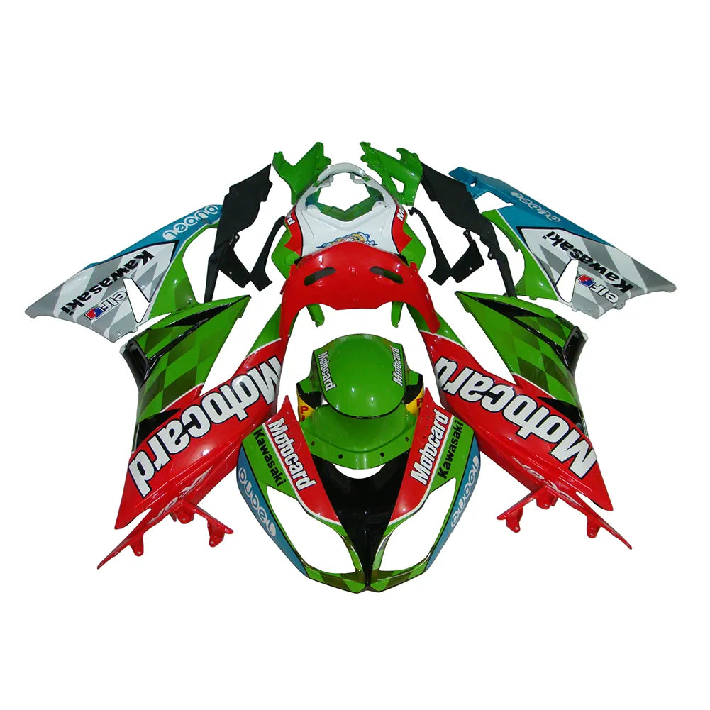 Kawasaki ZX-6R / 636 2009-2012 Green, Black, and White fairing kit front view