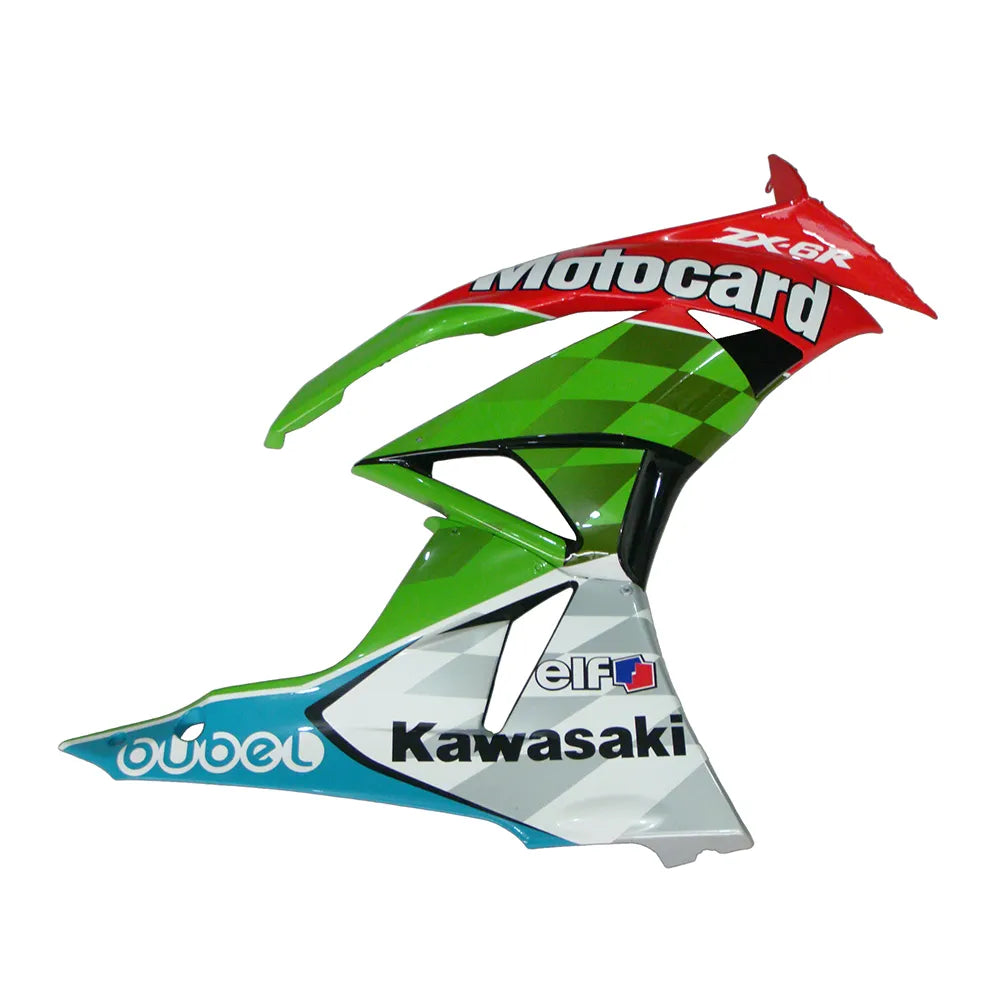 Kawasaki ZX-6R / 636 2009-2012 Green, Black, and White tail section fairing detail view 1