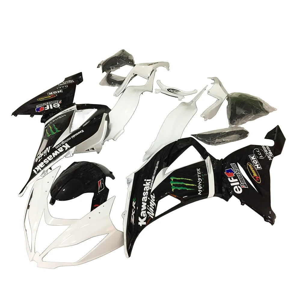 Kawasaki ZX-6R / 636 2013-2018 White, Black, and Green Monster Edition full fairing kit set view