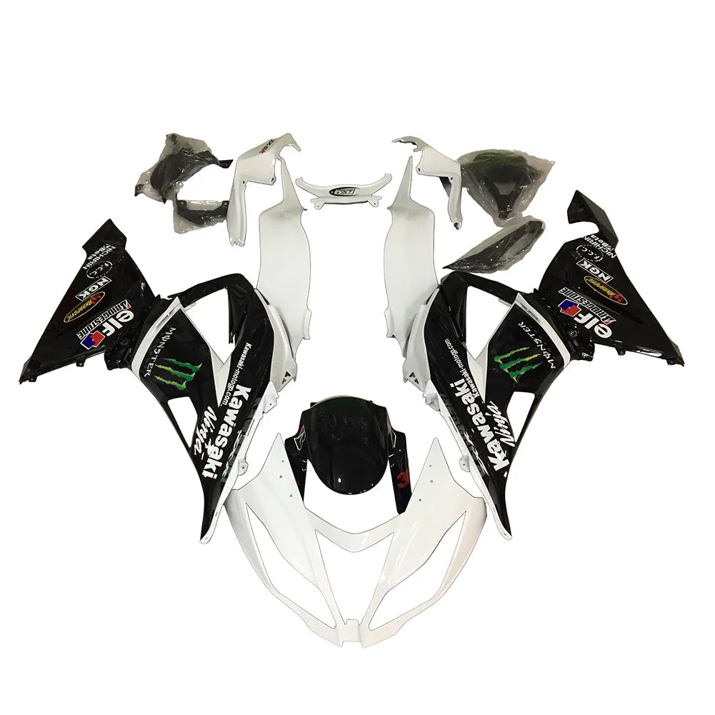 Kawasaki ZX-6R / 636 2013-2018 White, Black, and Green Monster Edition fairing kit front view
