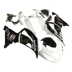 Kawasaki ZX-6R / 636 2013-2018 White, Black, and Green Monster Edition fairing kit left side view