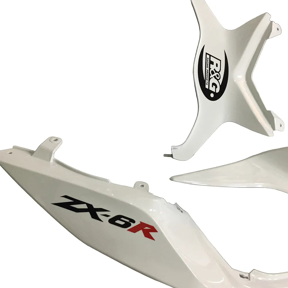 Kawasaki ZX-6R / 636 2013-2018 White, Black, and Green Monster Edition tail section fairing rear view