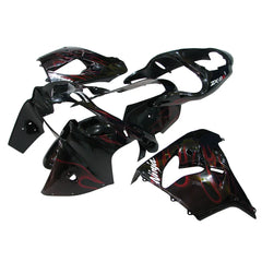 Kawasaki ZX-9R 2000-2001 Black Red Flame Fairing Kit with Logos