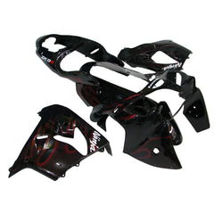 Kawasaki ZX-9R 2000-2001 Black Red Flame Fairing Kit with Logos