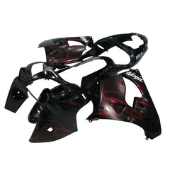 Kawasaki ZX-9R 2000-2001 Black Red Flame Fairing Kit with Logos