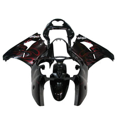 Kawasaki ZX-9R 2000-2001 Black Red Flame Fairing Kit with Logos