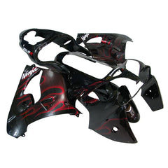 Kawasaki ZX-9R 2000-2001 Black Red Flame Fairing Kit with Logos