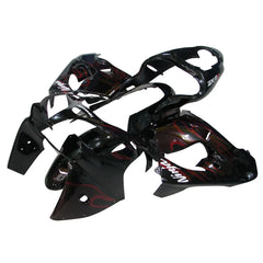 Kawasaki ZX-9R 2000-2001 Black Red Flame Fairing Kit with Logos