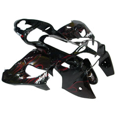 Kawasaki ZX-9R 2000-2001 Black Red Flame Fairing Kit with Logos