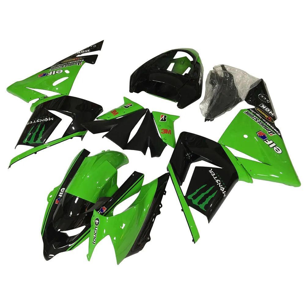 Kawasaki ZX-10R 2004-2005 Green Black Green Claw Style C fairing kit side layout with logos-image 1