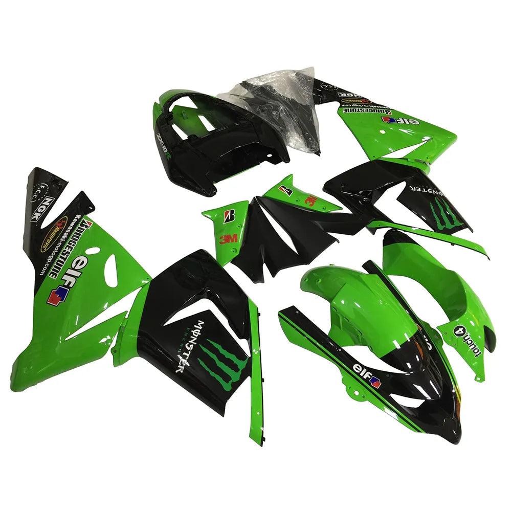 Kawasaki ZX-10R 2004-2005 Green Black Green Claw Style C fairing kit side layout with logos-image 2