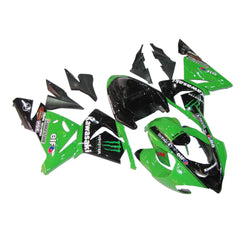 Kawasaki ZX-10R 2004-2005 Green Black Green Claw Style D fairing kit side layout with logos-image 2