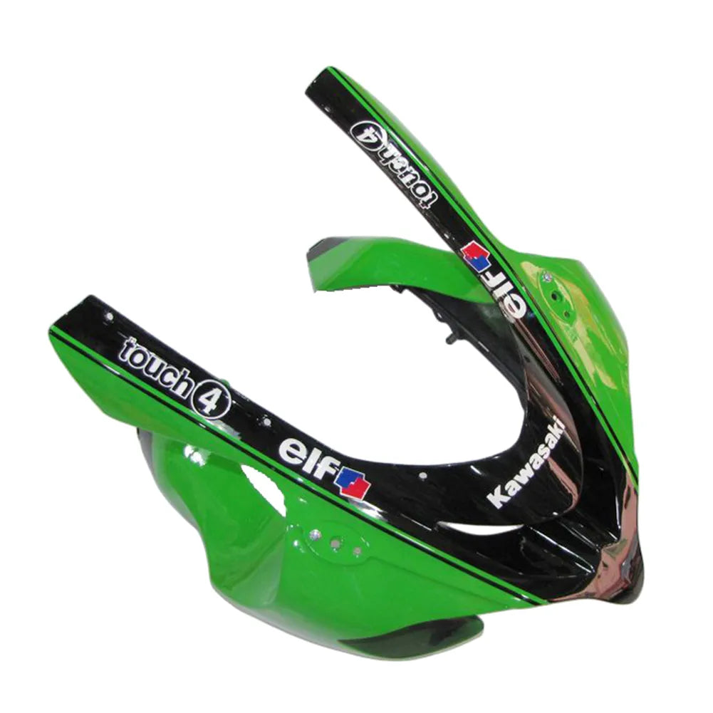Kawasaki ZX-10R 2004-2005 Green Black Green Claw Style D full fairing kit front layout with logos