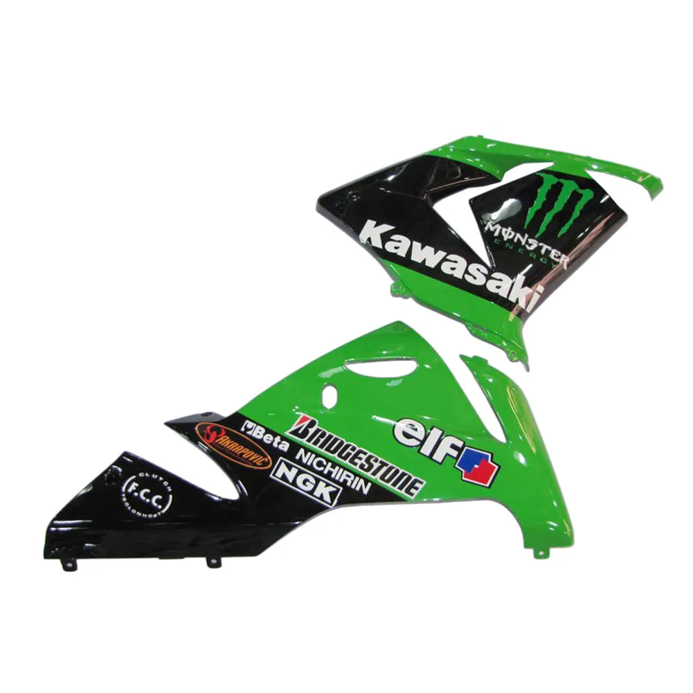 Kawasaki ZX-10R 2004-2005 Green Black Green Claw Style D left lower side fairing panel with logos
