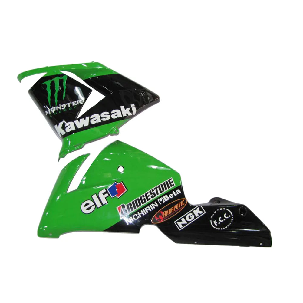 Kawasaki ZX-10R 2004-2005 Green Black Green Claw Style D front nose fairing with logos