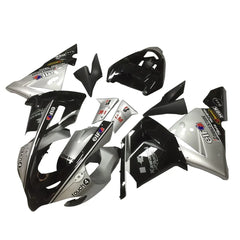 Kawasaki ZX-10R 2004-2005 Silver Black fairing kit side layout with logos-image 2
