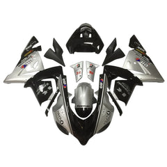 Kawasaki ZX-10R 2004-2005 Silver Black fairing kit side layout with logos-image 1