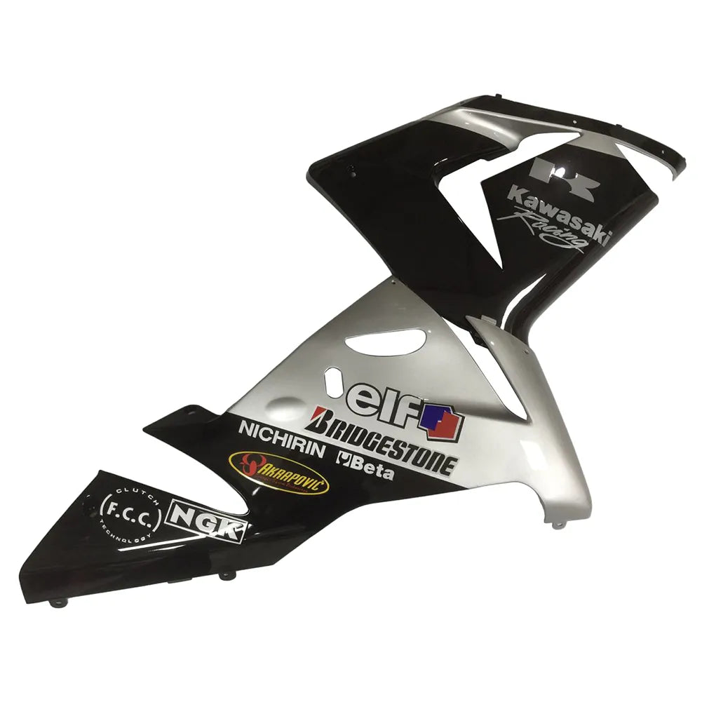 Kawasaki ZX-10R 2004-2005 Silver Black fairing kit side layout with logos-image 3