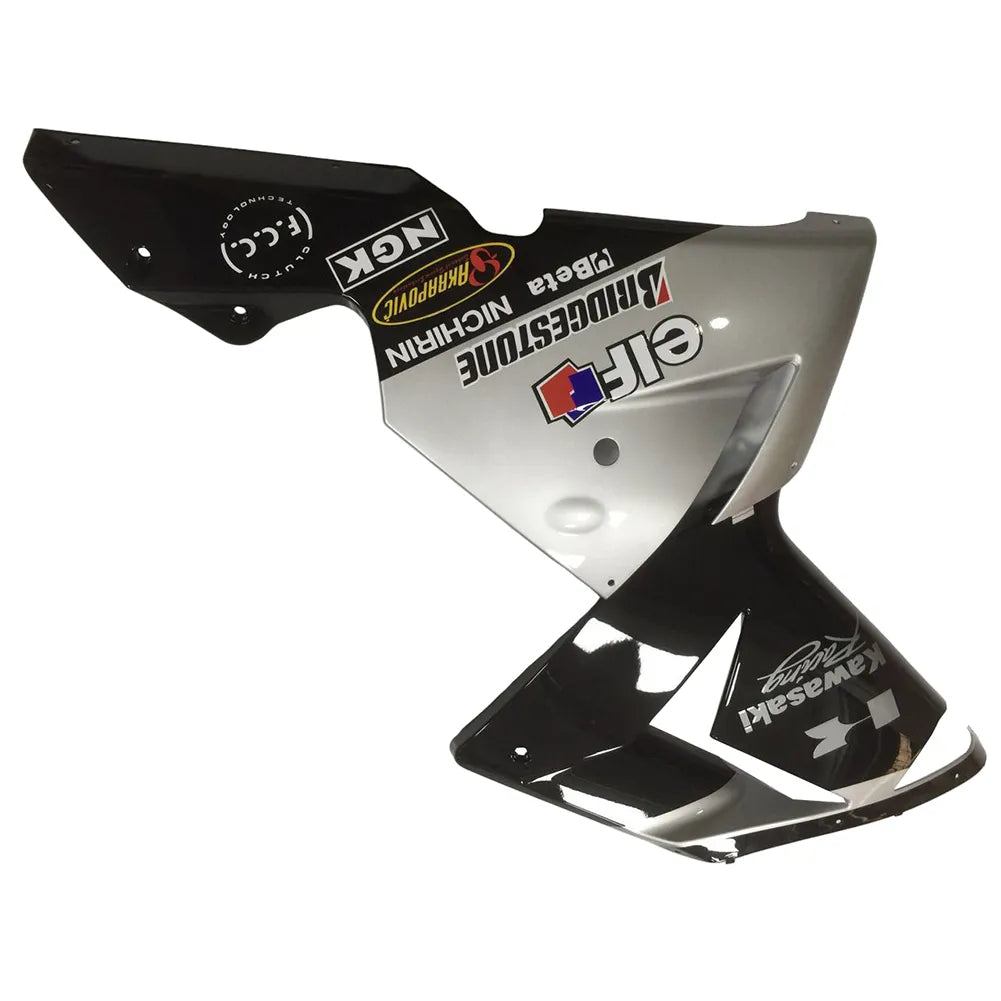 Kawasaki ZX-10R 2004-2005 Silver Black full fairing kit component layout with logos