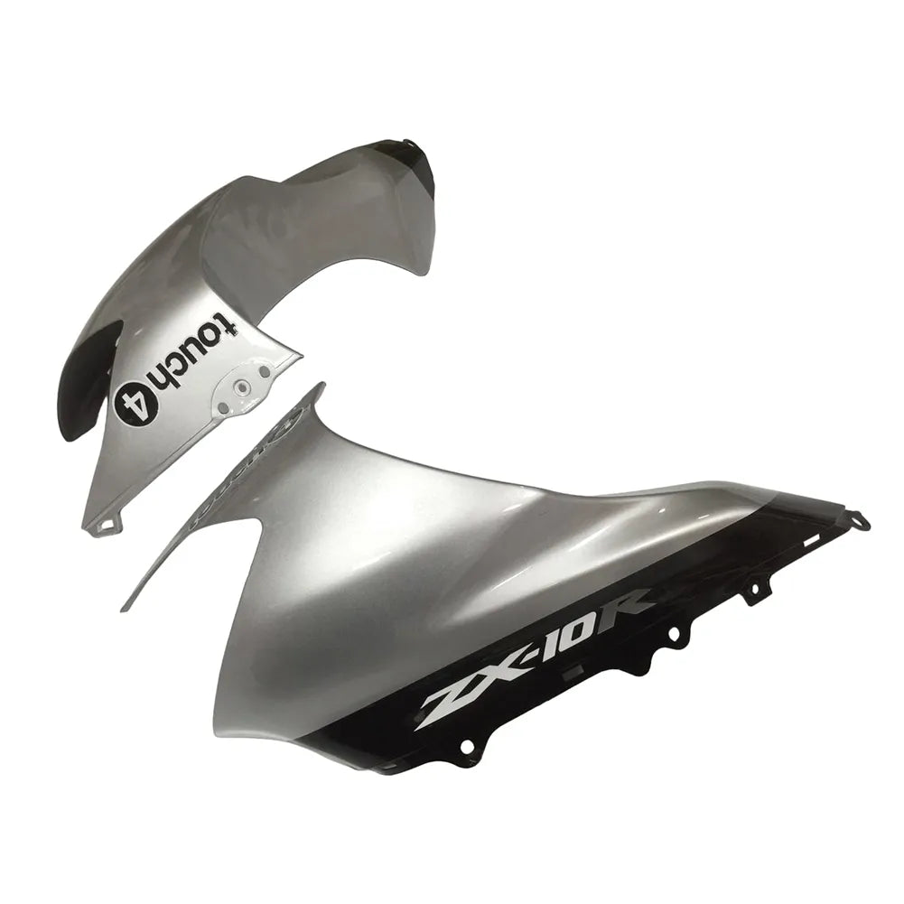 Kawasaki ZX-10R 2004-2005 Silver Black fairing kit side layout with logos-image 4