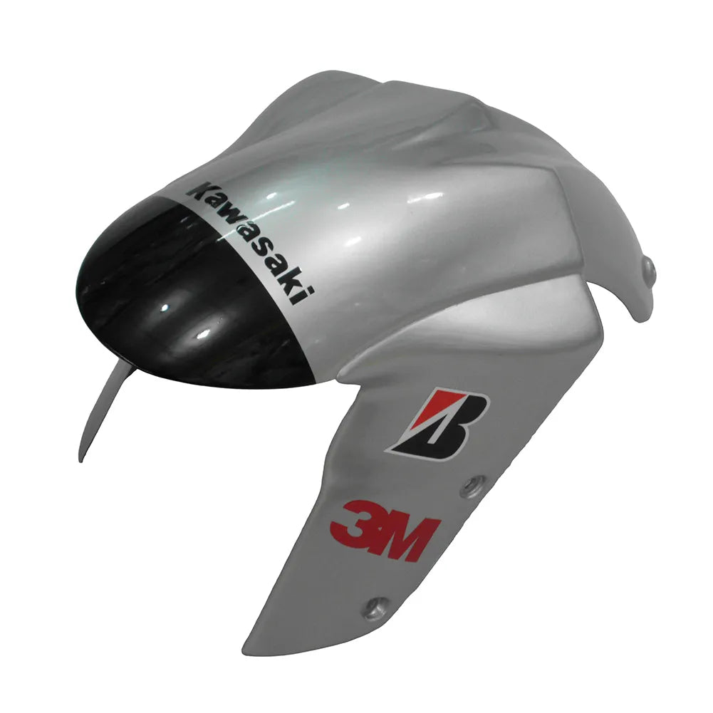Kawasaki ZX-10R 2004-2005 Silver Black Silver Claw fuel tank cover top view with logos