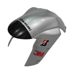 Kawasaki ZX-10R 2004-2005 Silver Black Silver Claw fuel tank cover top view with logos